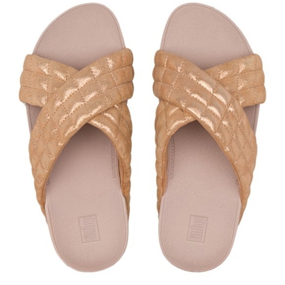 Fitflop Shoes - FitFlop Rose Gold Suede Sandals size 9 New in original box